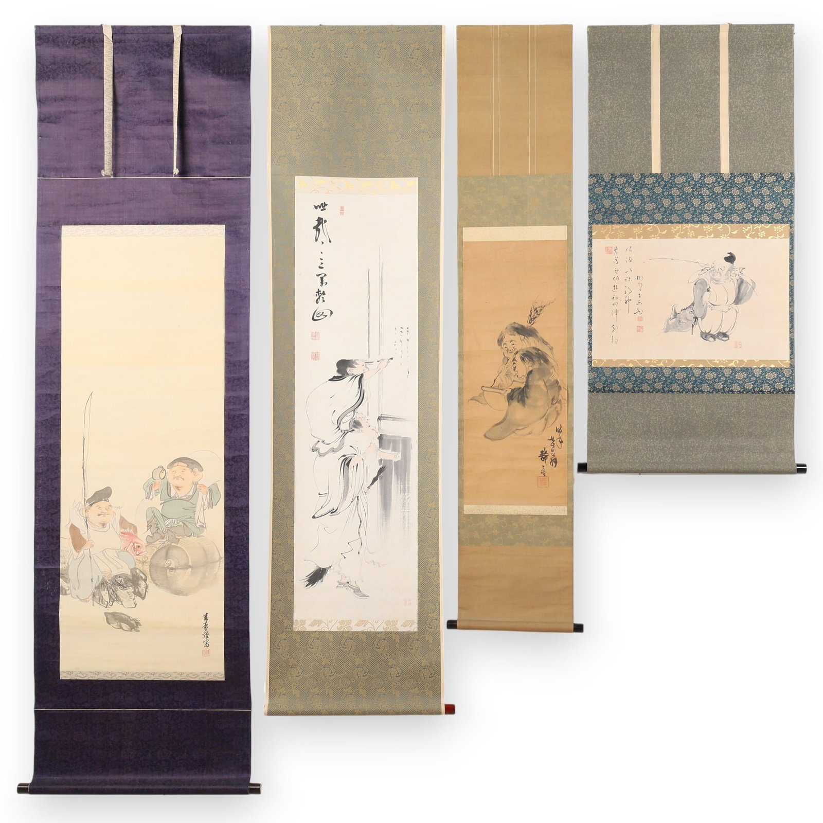 Four Japanese scroll paintings: Ebisu and Kanzan & Jittoku (1 of 8)