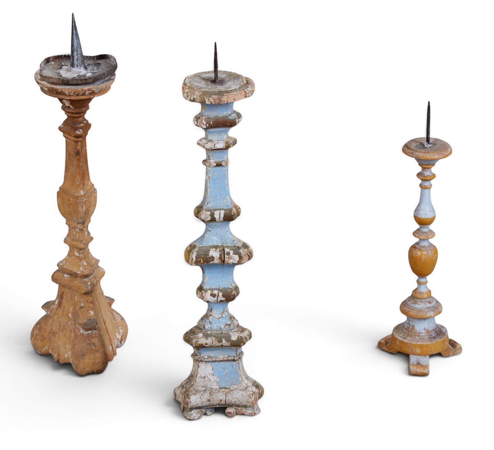 Three Continental polychrome decorated altar prickets, 18th-20th century (1 of 5)