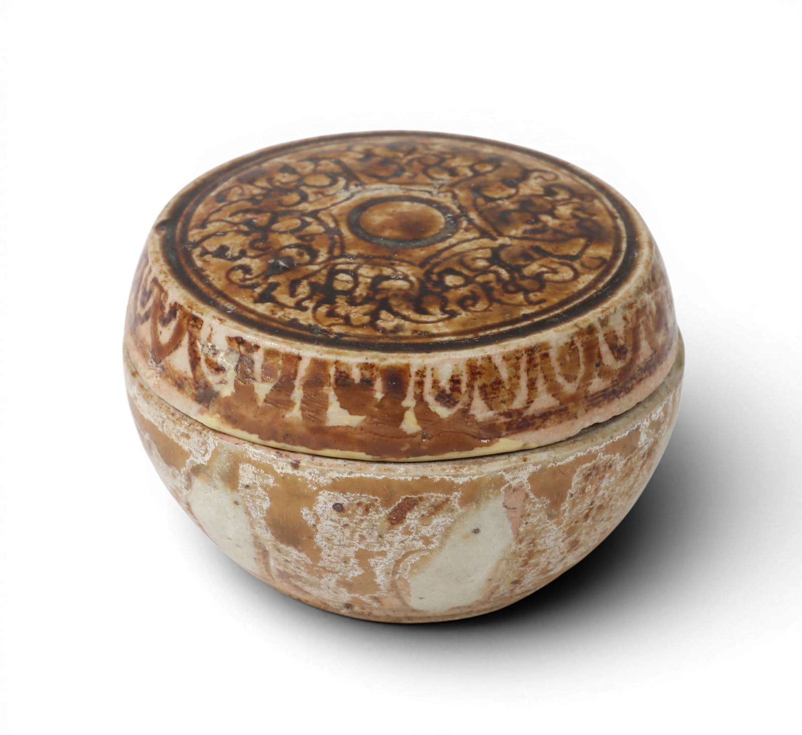 A small Chinese brown glazed pottery box (1 of 4)