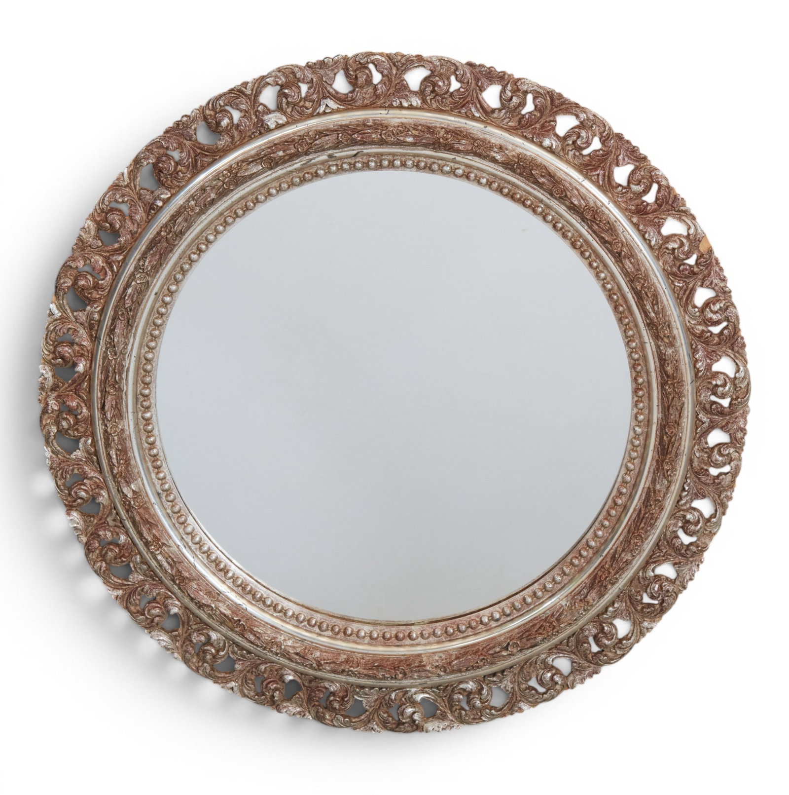 A Continental Baroque style silvered circular mirror, 20th century (1 of 5)