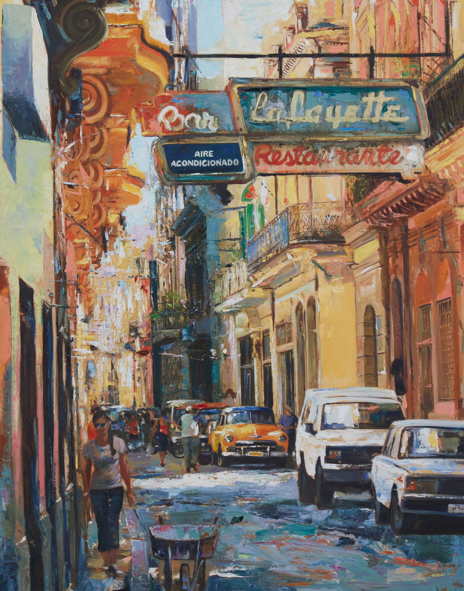 Manuel Perez Marrero (Cuban, b. 1983), Havana street scene, 2012, oil on canvas: Manuel Perez Marrero (Cuban, b. 1983) Havana street scene, 2012 oil on canvas signed and dated to reverse 39 1/2 x 31in (100 x 79cm)