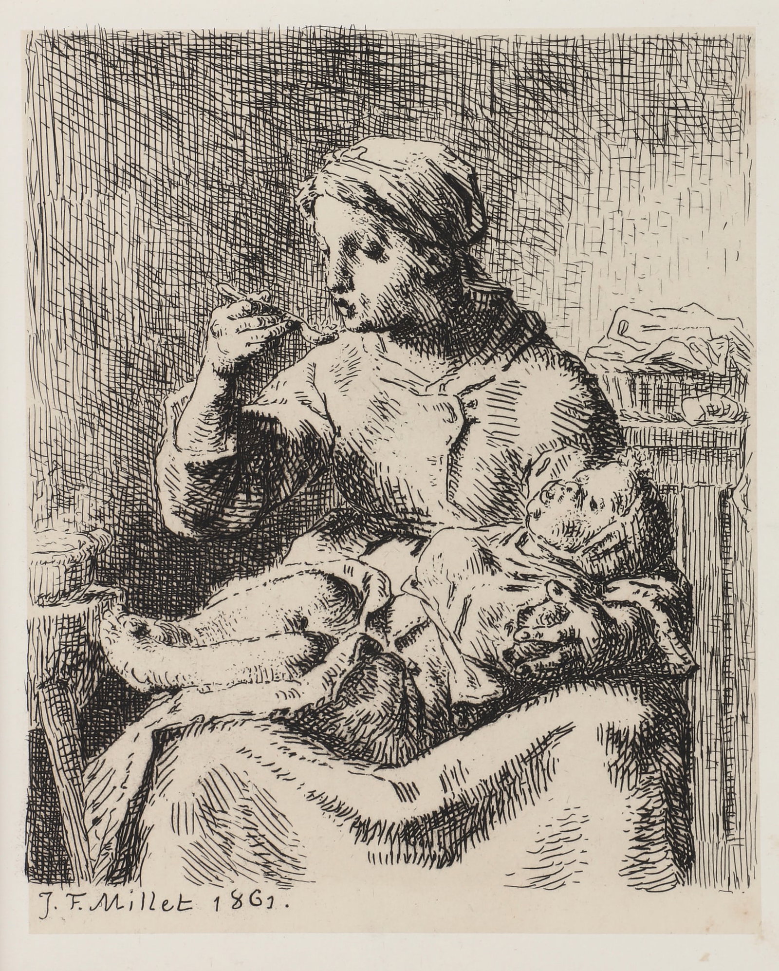 Jean-François Millet (France, 1814-1875), La Bouille (Cooling the Porridge) 1861, etching (1 of 5)
