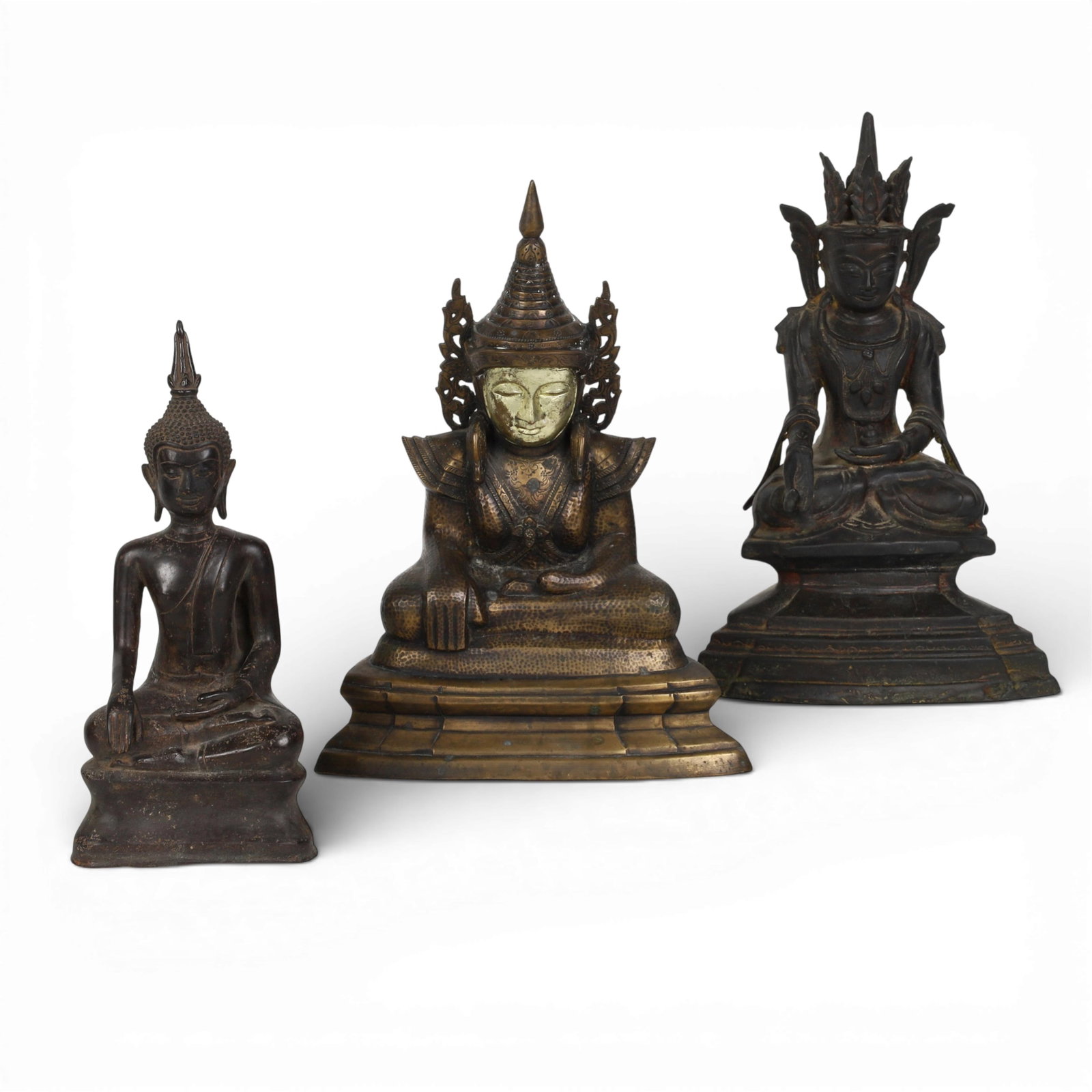 Three Southeast Asian bronze and metalware models of seated Buddha (1 of 4)