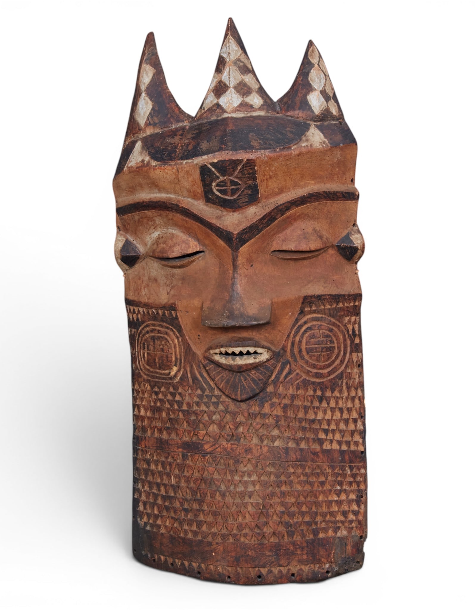 A Pende painted wooden mask: A Pende painted wooden mask With old gallery label. height 37in (94cm); width 17in (43cm); depth 8in (20.5cm) Provenance: With Harry A. Franklin Gallery, Beverly Hills, California. Property from th