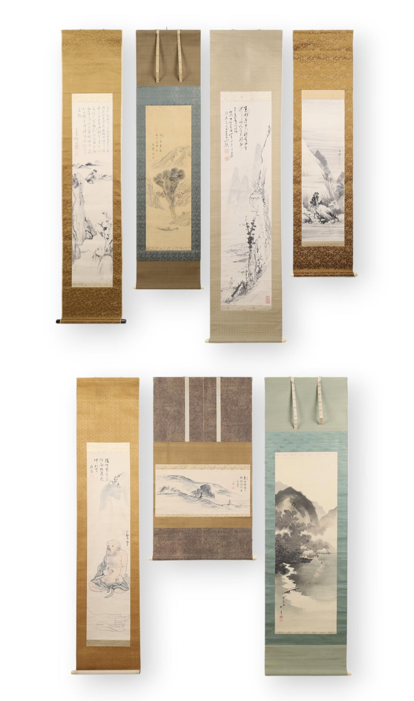 Seven Japanese landscape and figural scrolls (1 of 11)