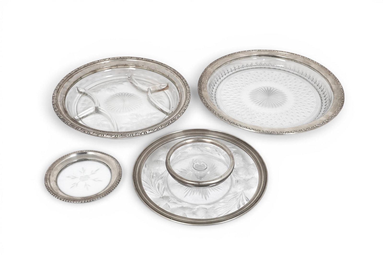 A group of four glass table articles with sterling silver border (1 of 4)
