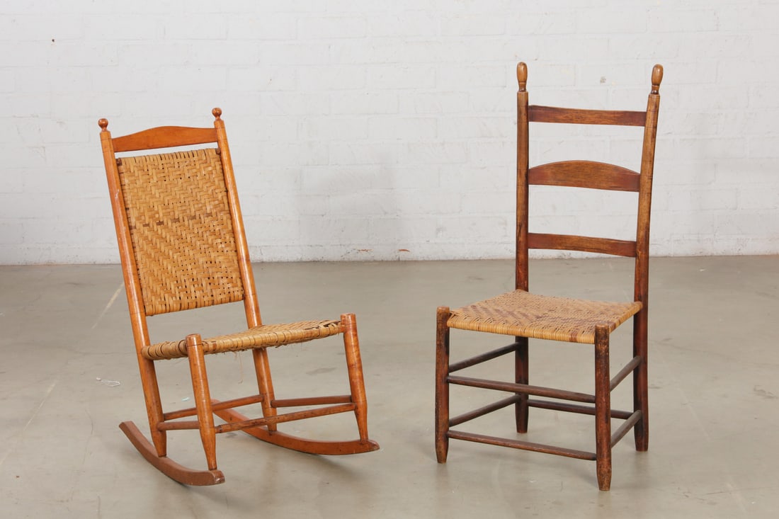 A New England maple rush seat rocking chair, 19th century (1 of 2)