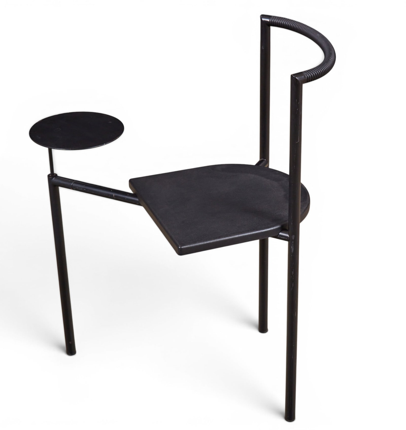 A postmodern metal arm chair with attached round side table (1 of 7)