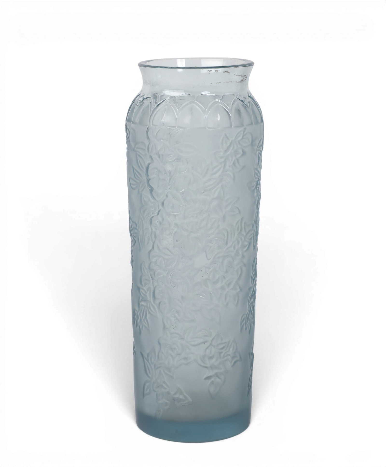 A Lalique Bougainvillier frosted pale blue glass bud vase, modern: A Lalique Bougainvillier frosted pale blue glass bud vase modern etched Lalique® France. height 6 3/4in (17cm) Provenance: Property from the Collection of Ben Nysewander, Carmel, California.