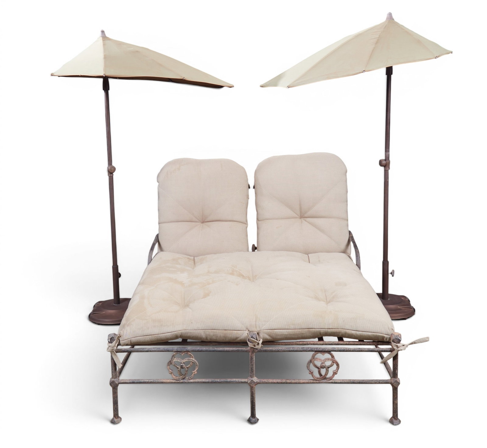 A powder coated double patio lounger and two patio umbrellas (1 of 12)