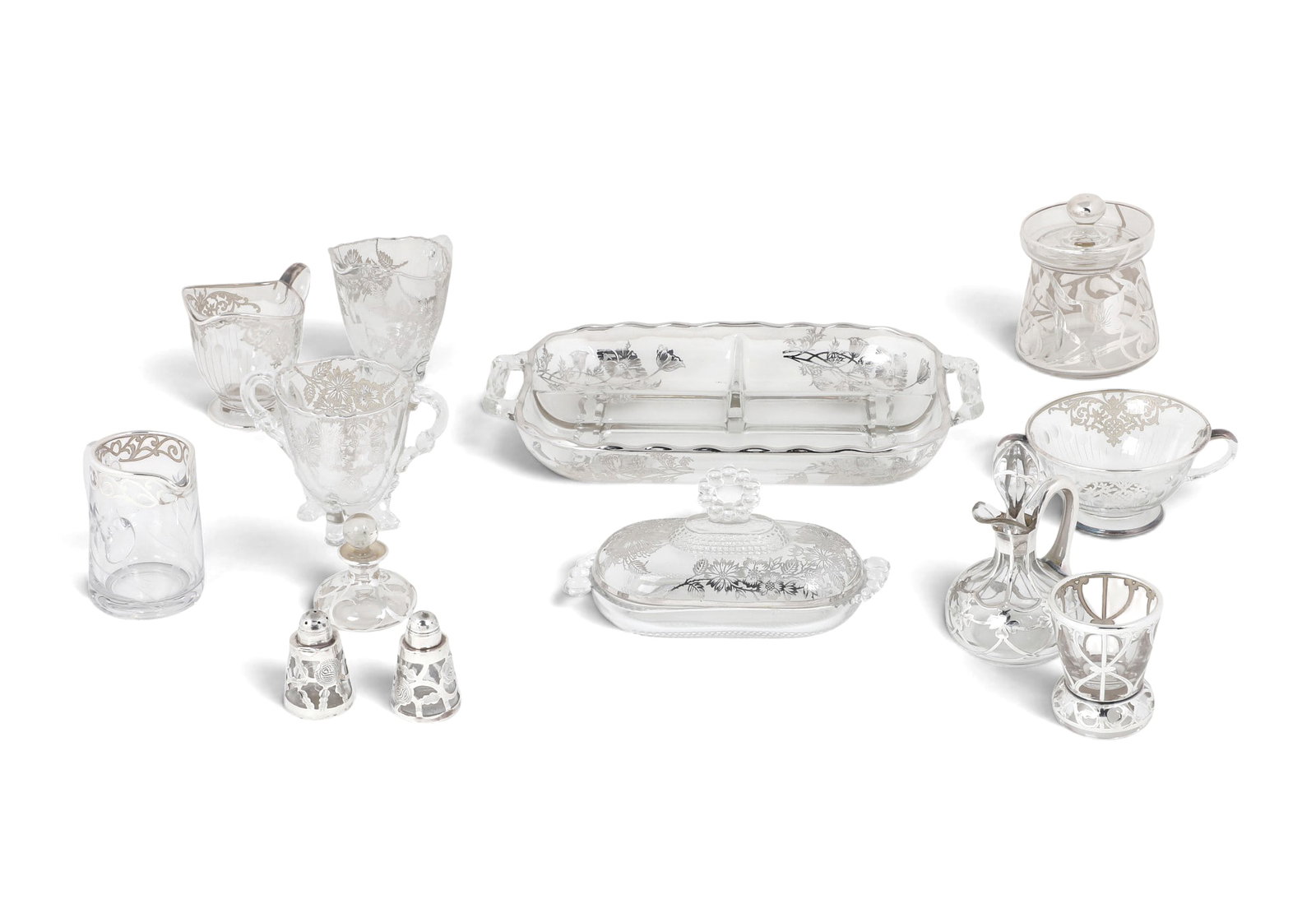 A group of thirteen silver overlay table articles (1 of 4)