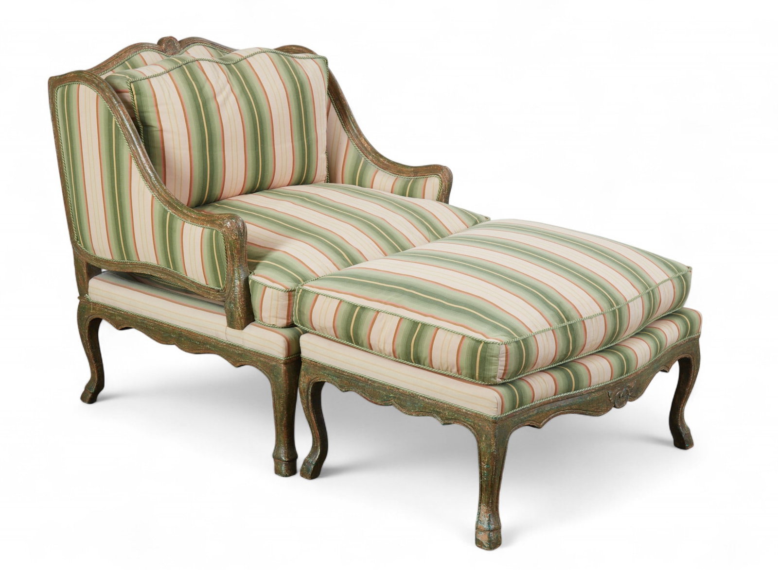 A Minton Spidell silk upholstered armchair with matching ottoman: A Minton Spidell silk upholstered armchair with matching ottoman Chair: height 38 x width 33 x depth 33 in. (96.5 x 83.8 x 83.8 cm.)