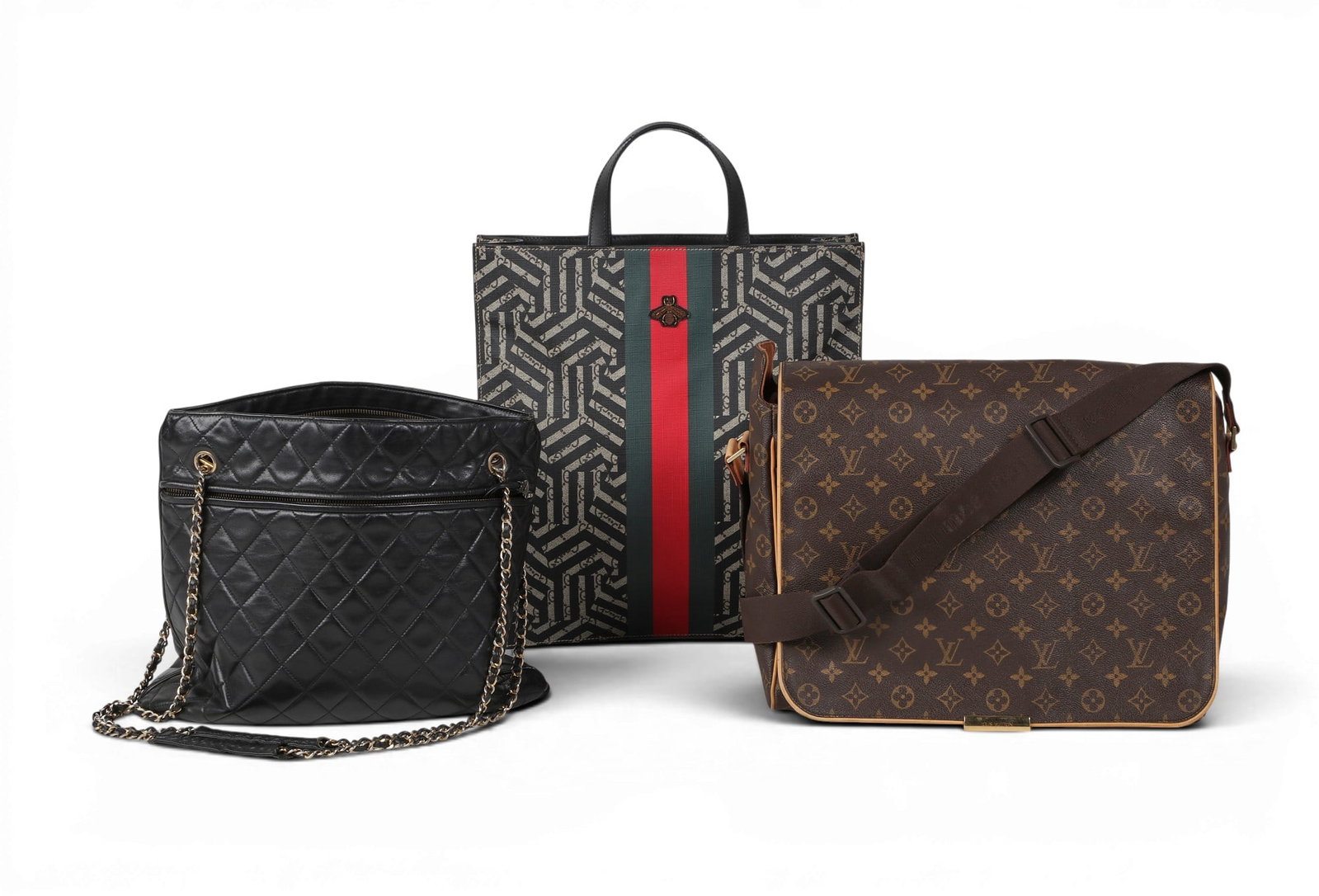 A group of three bags: A group of three bags Largest: width 14 x length 15 in. (35.6 x 38.1 cm.)