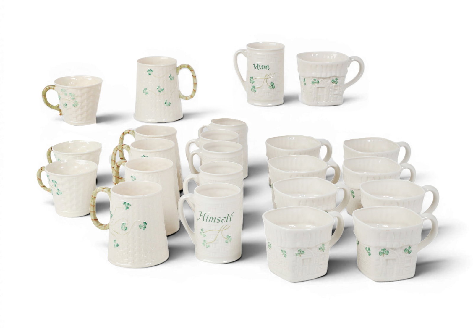 Twenty-three assorted Belleek Shamrock porcelain mugs (1 of 4)