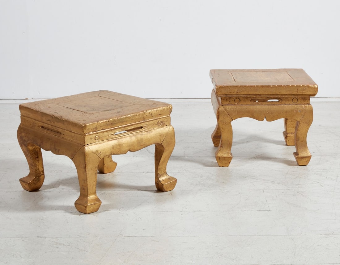 A pair of Chinese gold painted wooden stools (1 of 3)