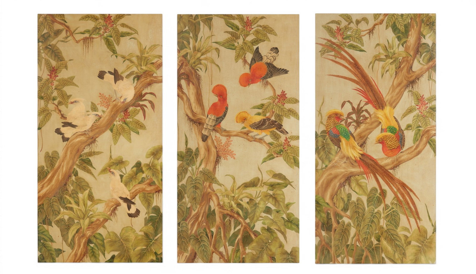 A group three tropical birds and botanical panels (1 of 13)