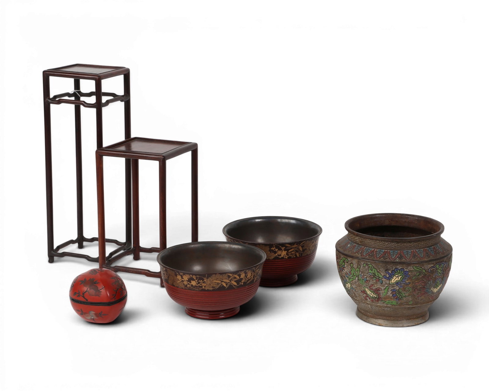 A group of four Asian bowls and vases together with two stands (1 of 4)