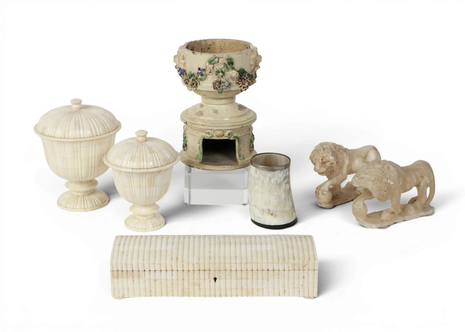 A seven piece group of mixed media table decorations, 20th century (1 of 3)