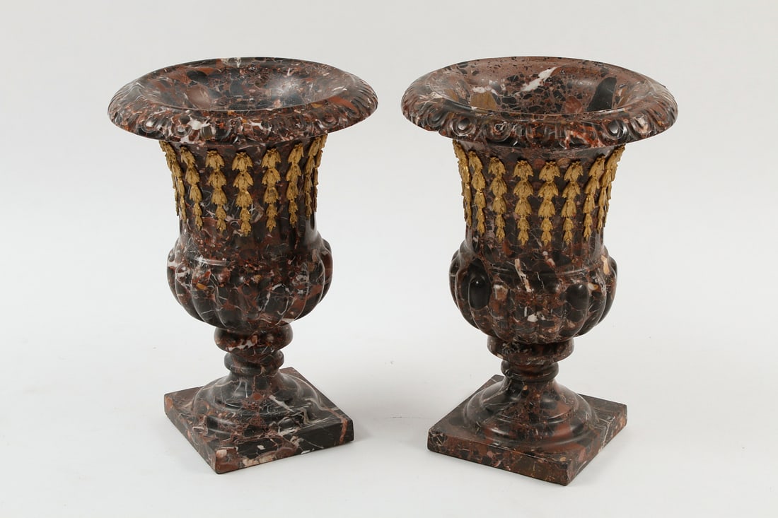 A pair of Neoclassical style gilt bronze mounted marble urn (1 of 4)