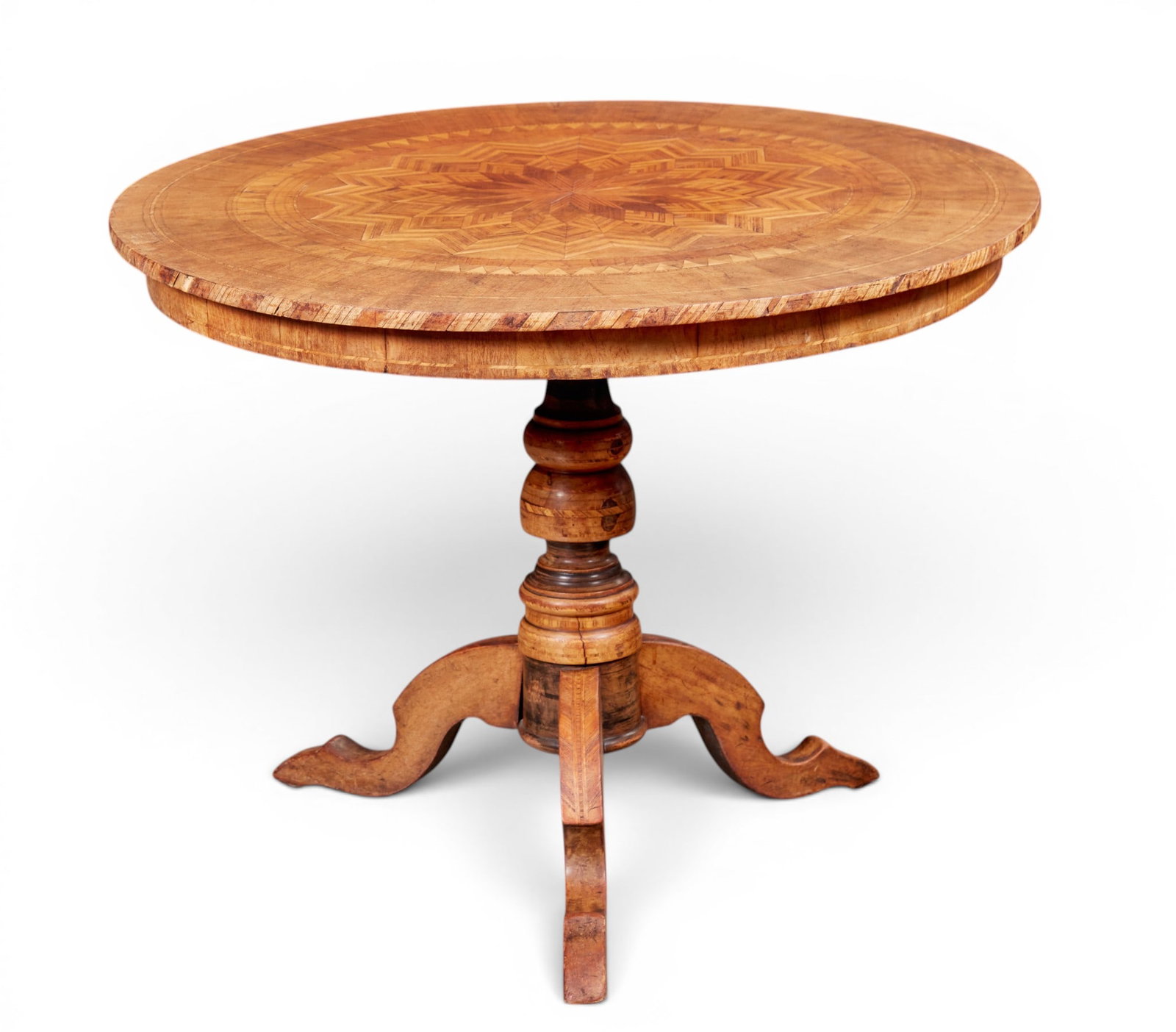 A 19th century italian marquetry inlaid round pedestal table (1 of 5)