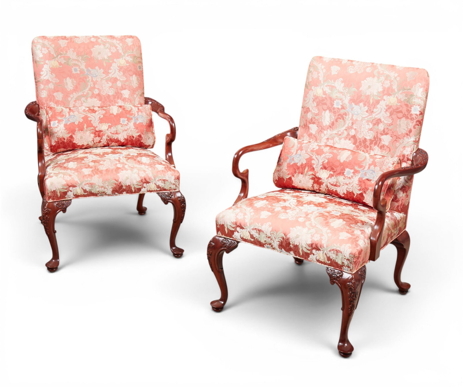 A pair of Mahogany chippendale style upholstered armchairs (1 of 6)