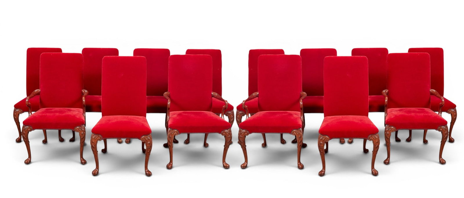 A set of sixteen Baker gainsborough style mahogany dining room chairs, four with arms (1 of 13)