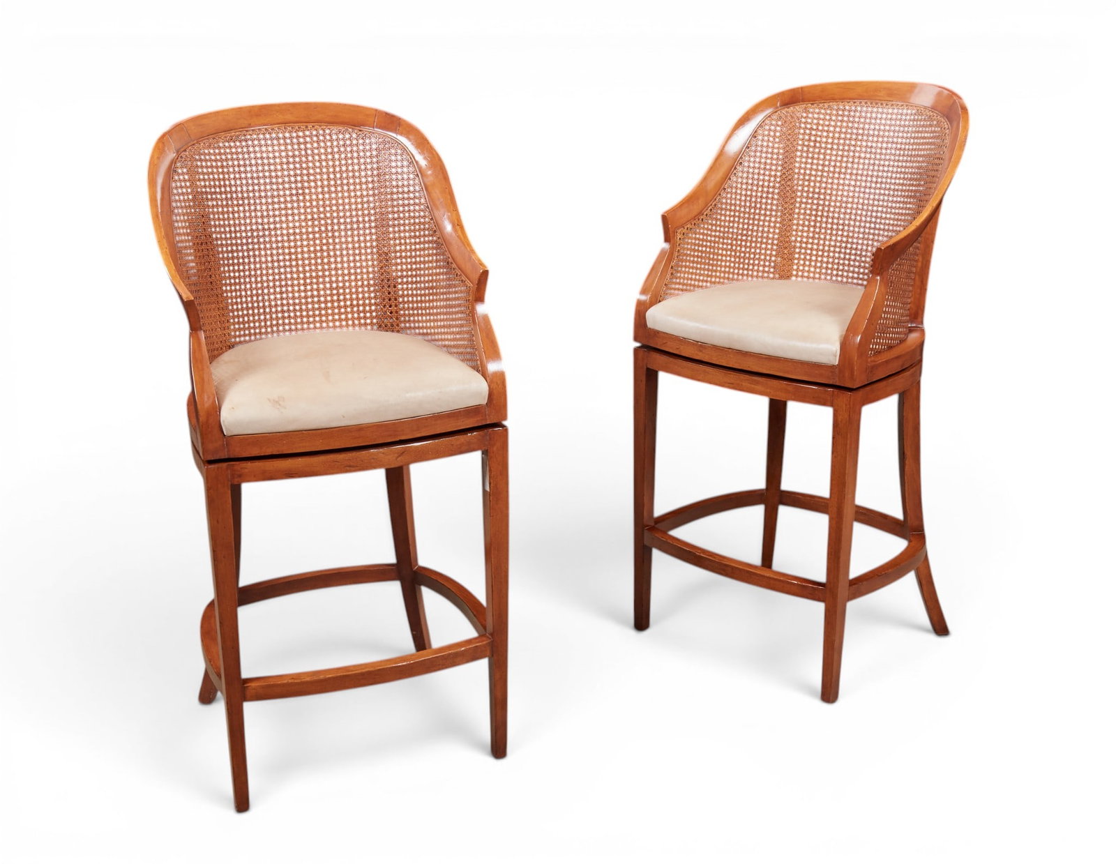 A pair of wood and woven rattan back barstools (1 of 8)