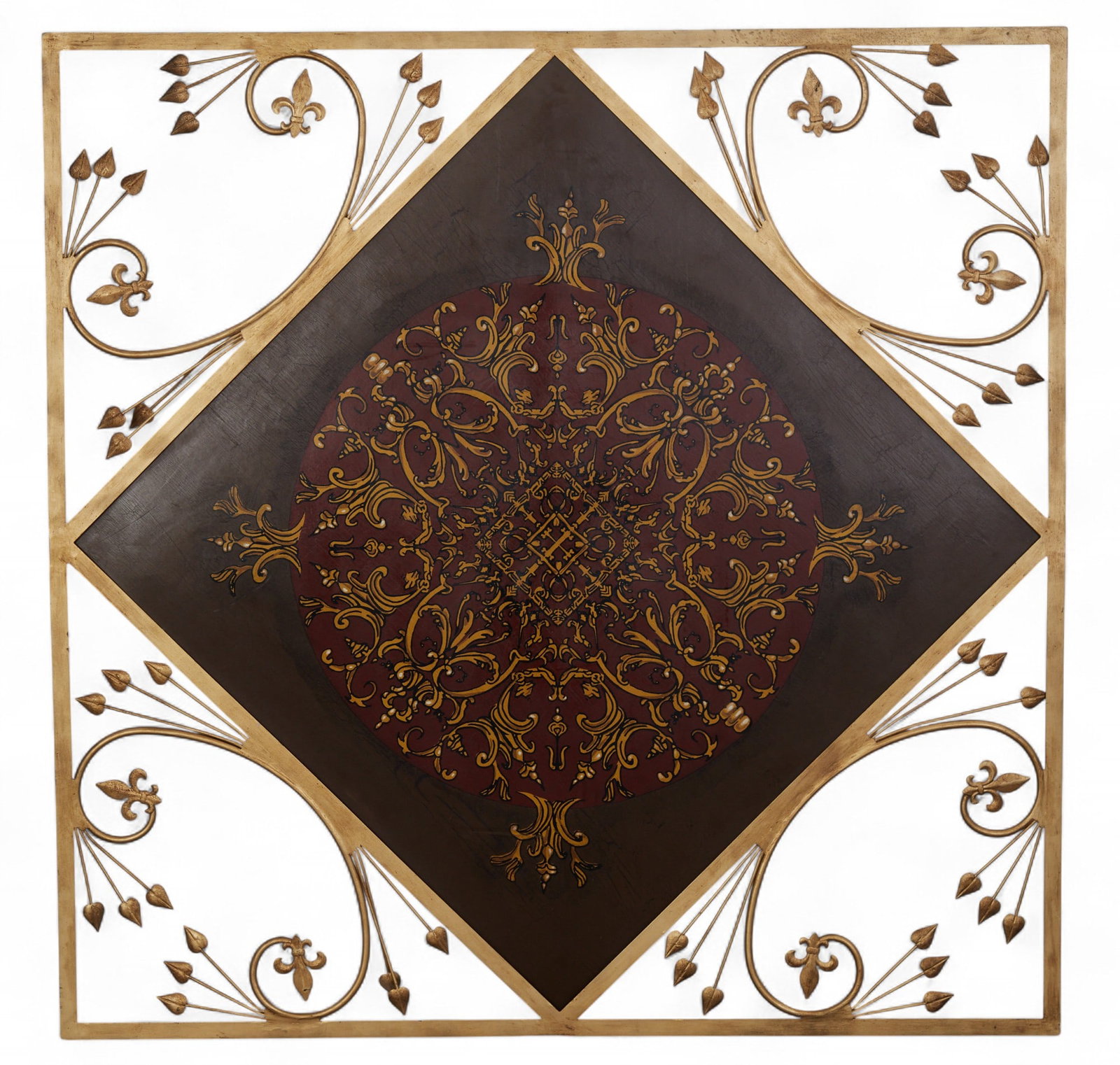 A gilt metal wall hanging with hand painted panel inset (1 of 5)