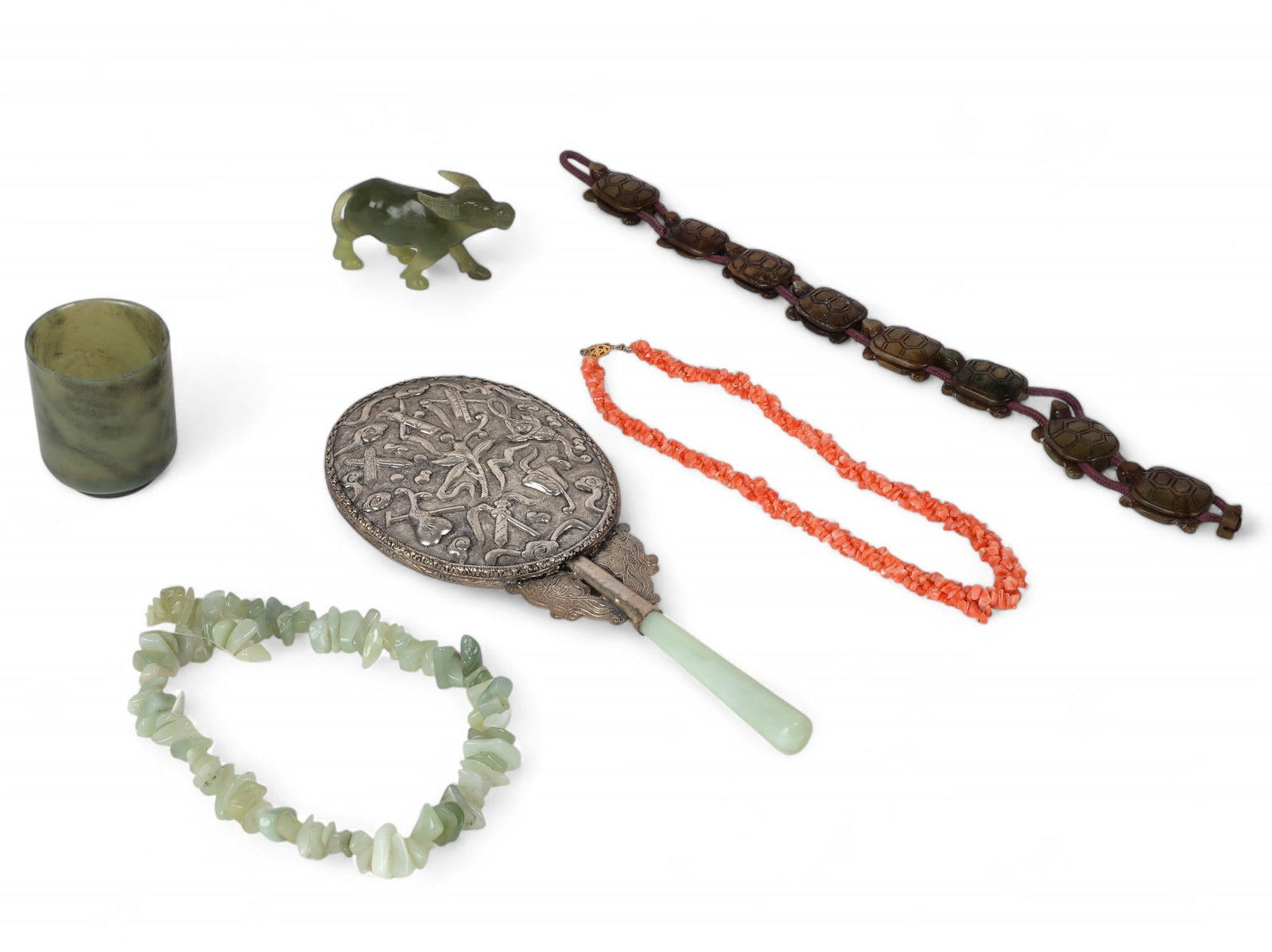 A group of six Asian coral and hardstone objects (1 of 4)