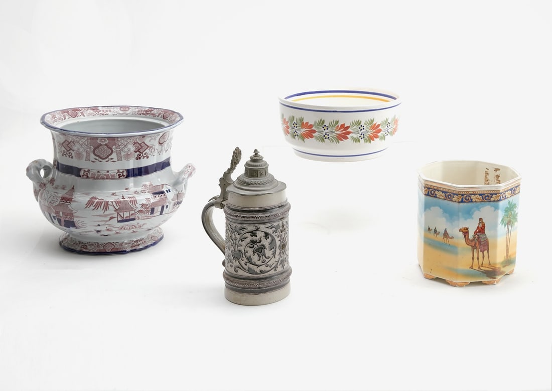 A group of four glazed earthenware articles, 19th-20th century (1 of 7)