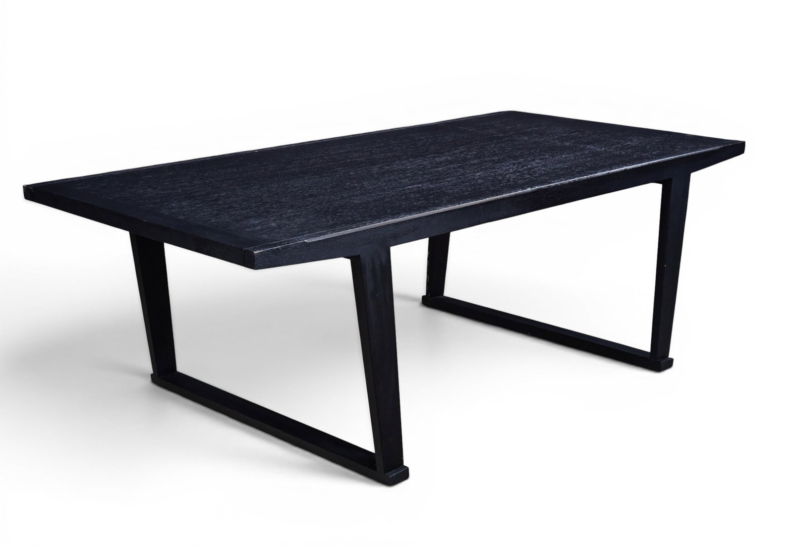 A contemporary rectangular black oak top table with, architectural trestle base (1 of 5)