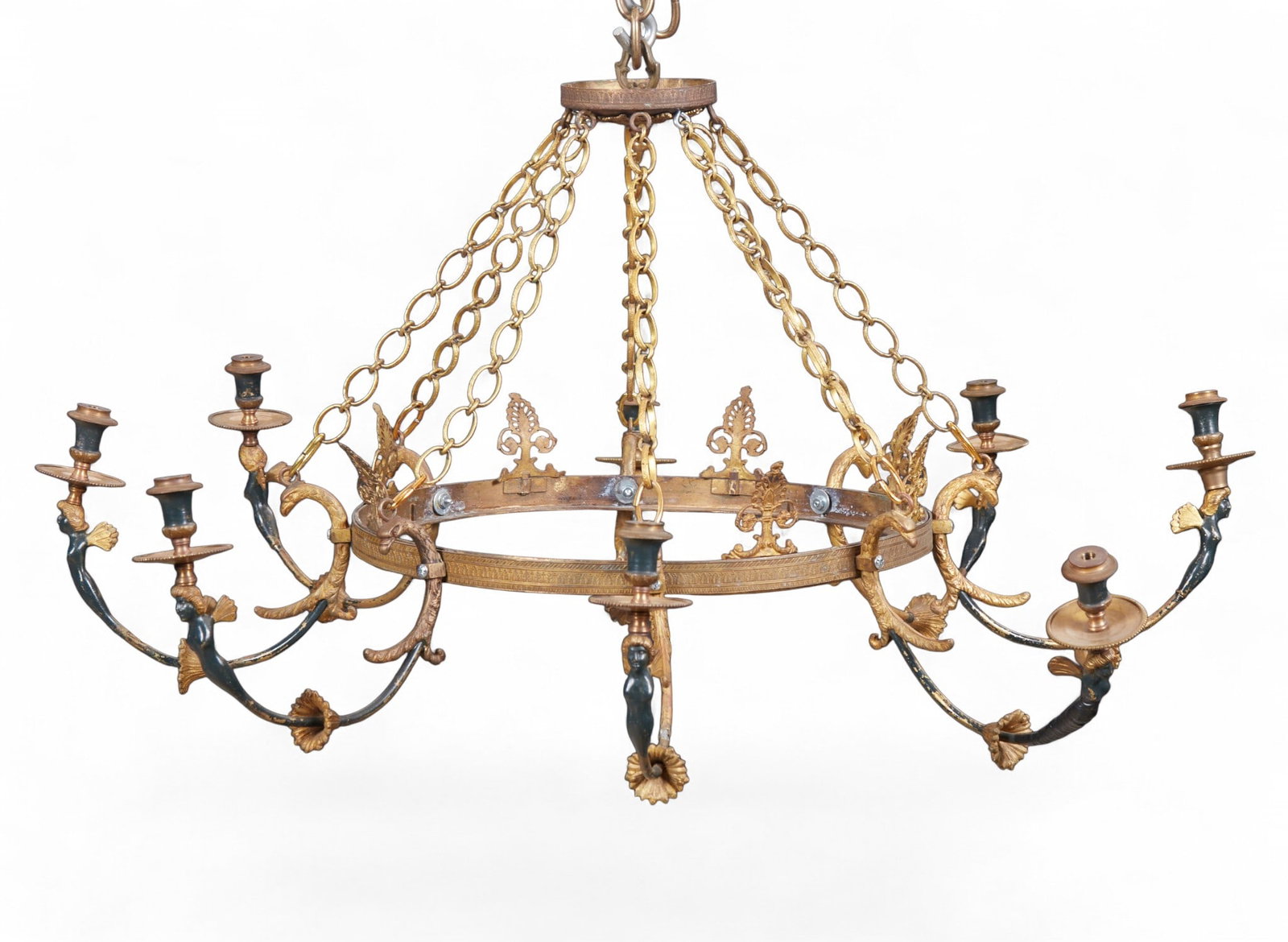 An Empire style eight light gilt metal chandelier (1 of 8)