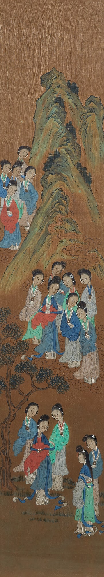 A Chinese painted silk panel: A Chinese painted silk panel sight 36 1/4 x 6 1/2in (92 x 16.5cm) Provenance: Property from a Private Collector, Palm Springs, California.