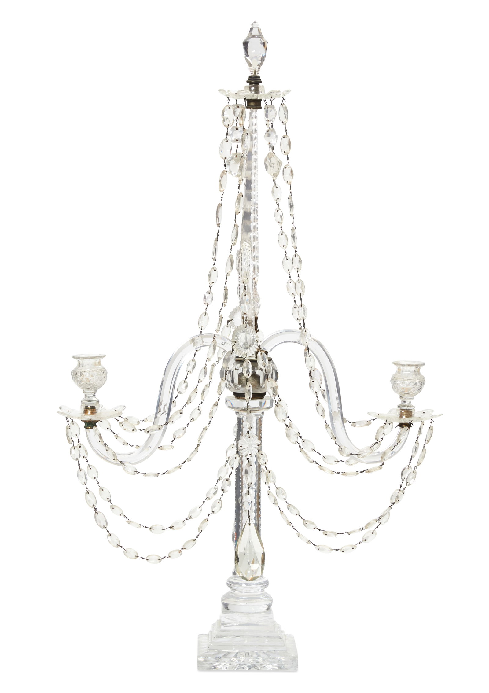 A George III Irish cut glass girandole, circa 1800: A George III Irish cut glass girandole circa 1800 height 37 1/2in (95cm)
