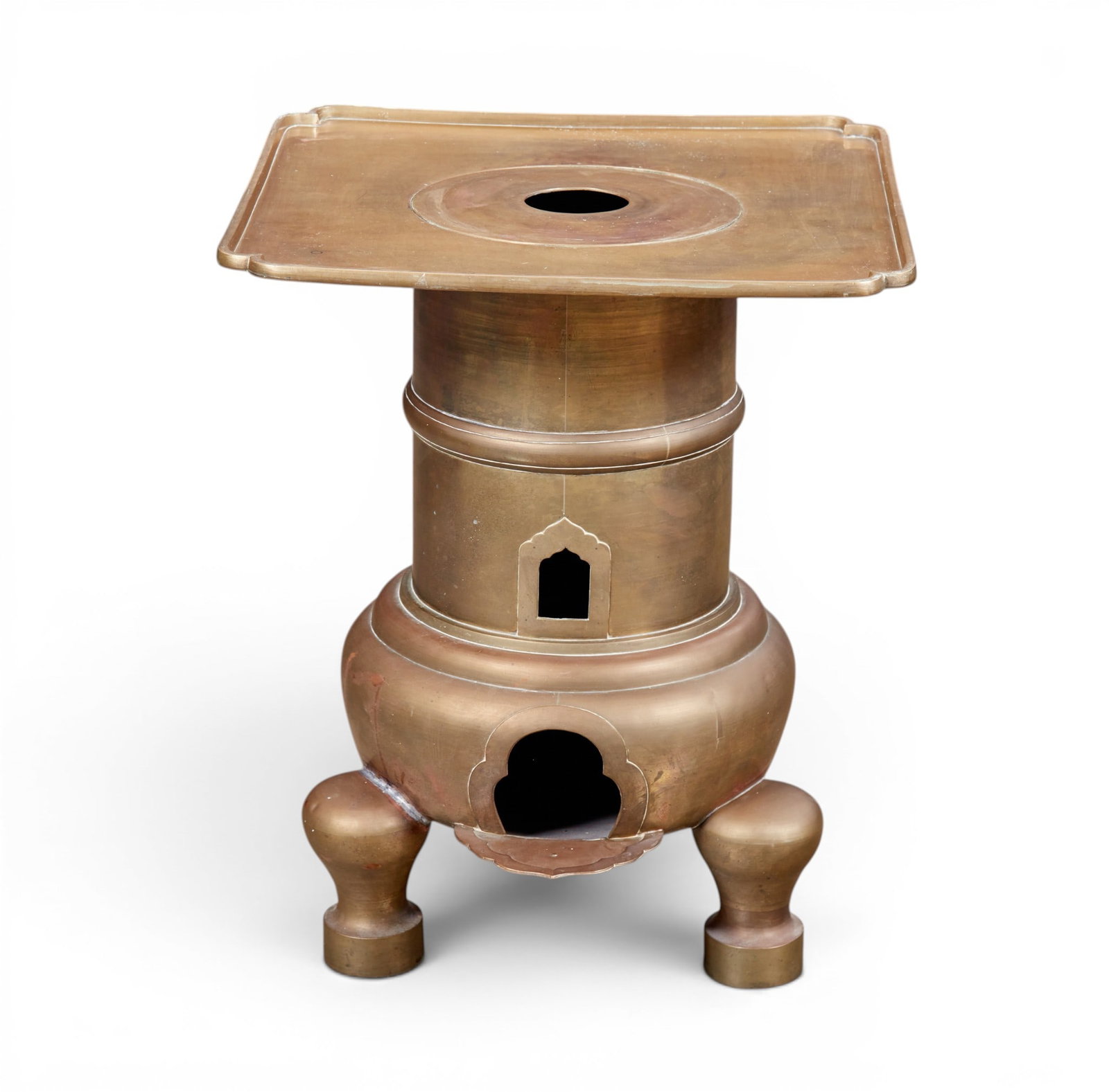 A large Asian three legged pedestal censer: A large Asian three legged pedestal censer height 26 x width 22 in. (66 x 55.9 cm.)