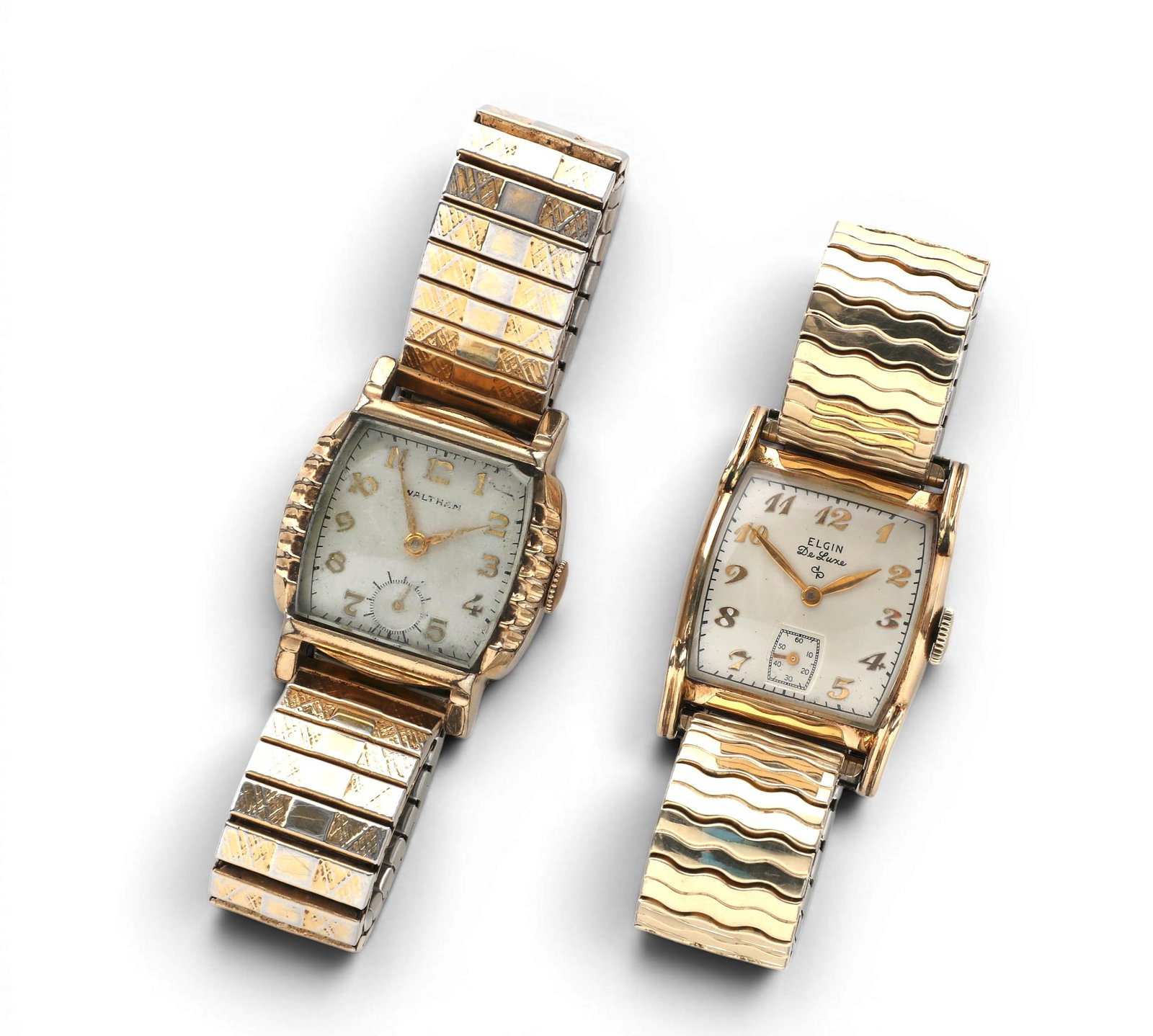 An Elgin gold filled bracelet wristwatch and a a Waltham gold plated bracelet wristwatch, first half (1 of 7)