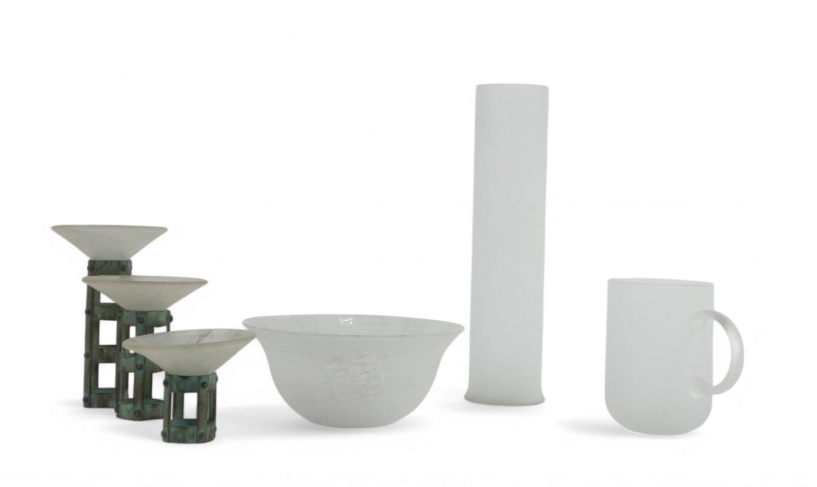 A group of six frosted glass articles: A group of six frosted glass articles Vase 17 in. (43.2 cm.)