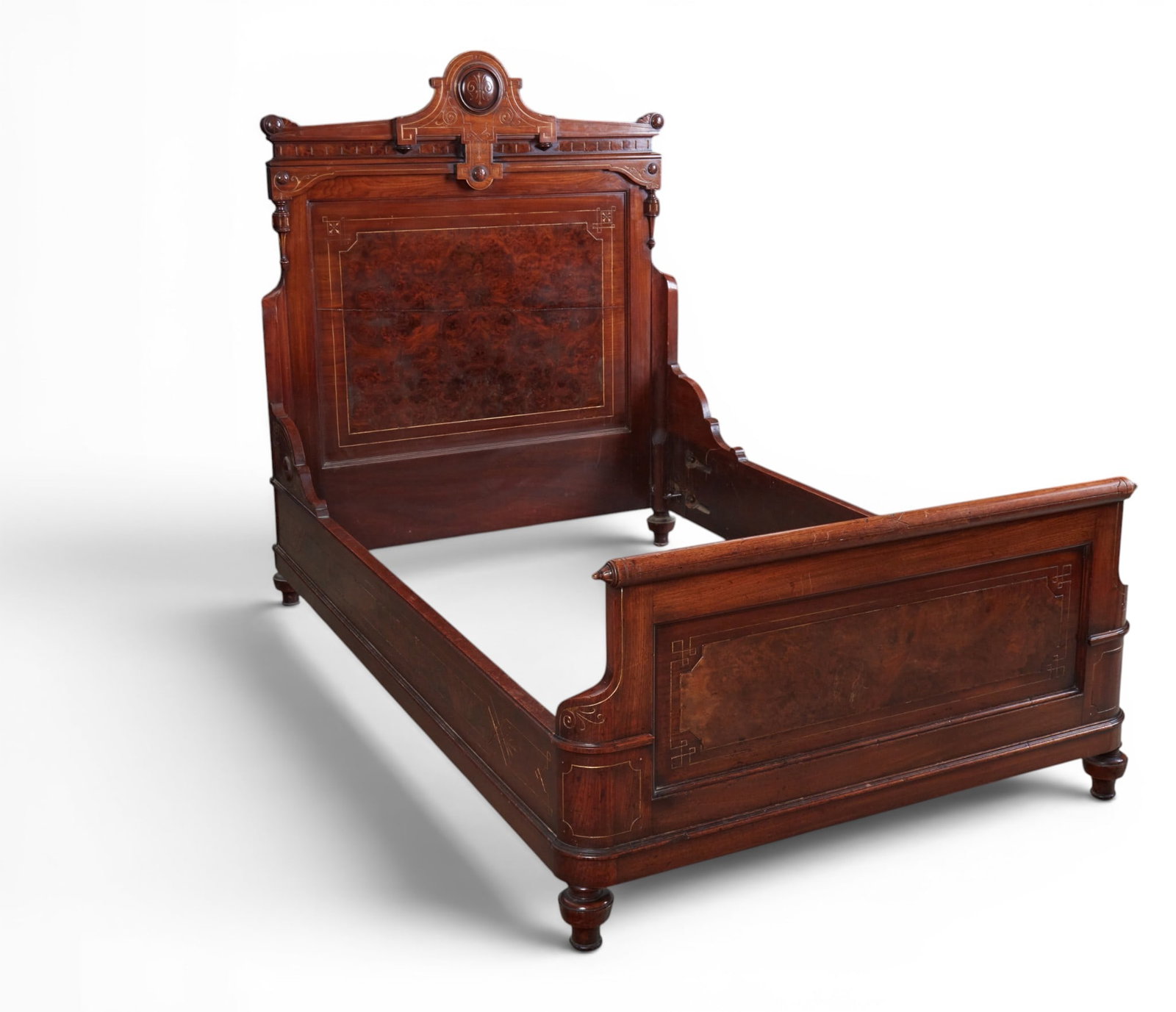 A carved walnut bed, late 19th century (1 of 8)