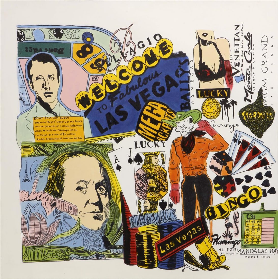 Steve Kaufman (American, 1960-2010), The Excitement of Las Vegas, 2005, Unique screenprint with: Steve Kaufman (American, 1960-2010) The Excitement of Las Vegas, 2005 Unique screenprint with handpainting on canvas initialed by the artist on the verso, from an unnumbered edition of 10 Provenance: 