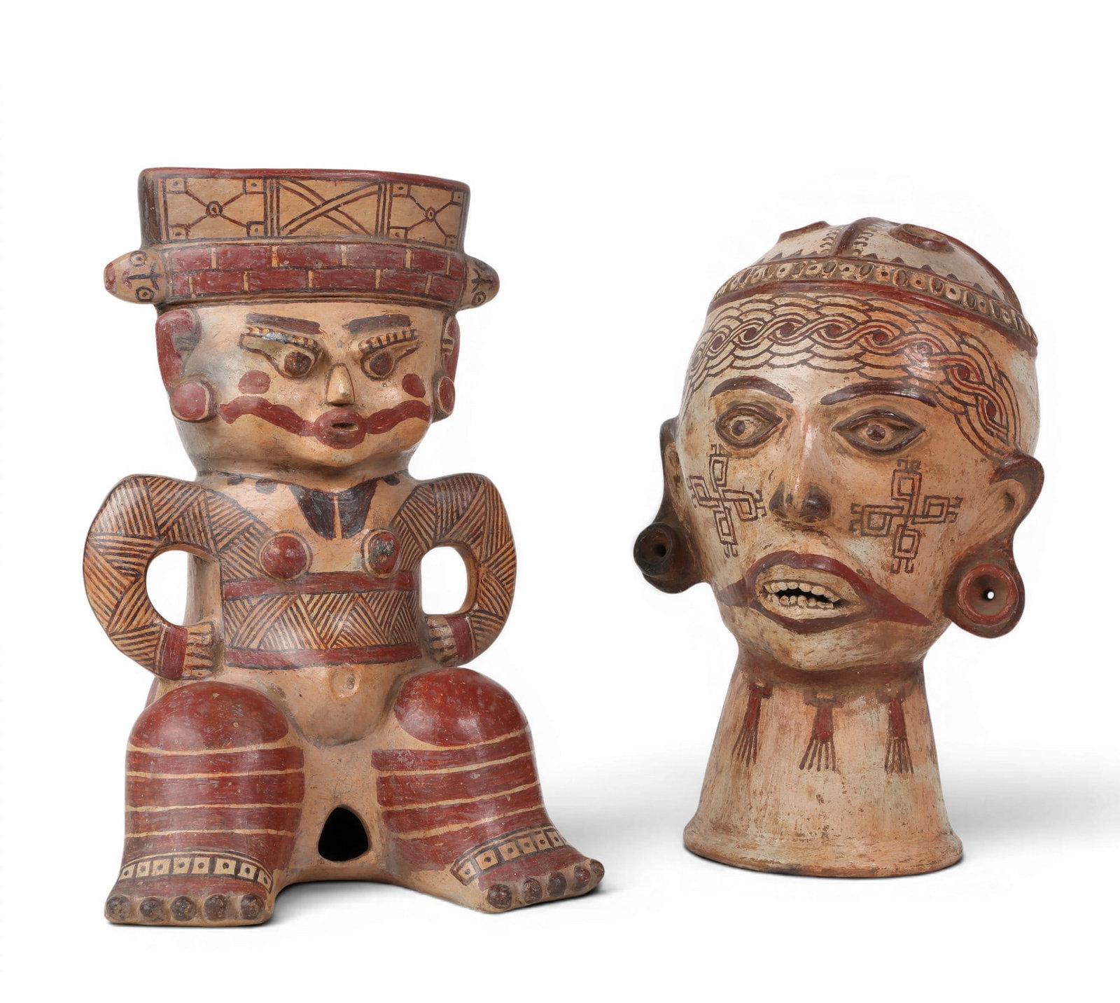 Two polychrome clay effigy figures; Chancay and Nicoya (1 of 6)