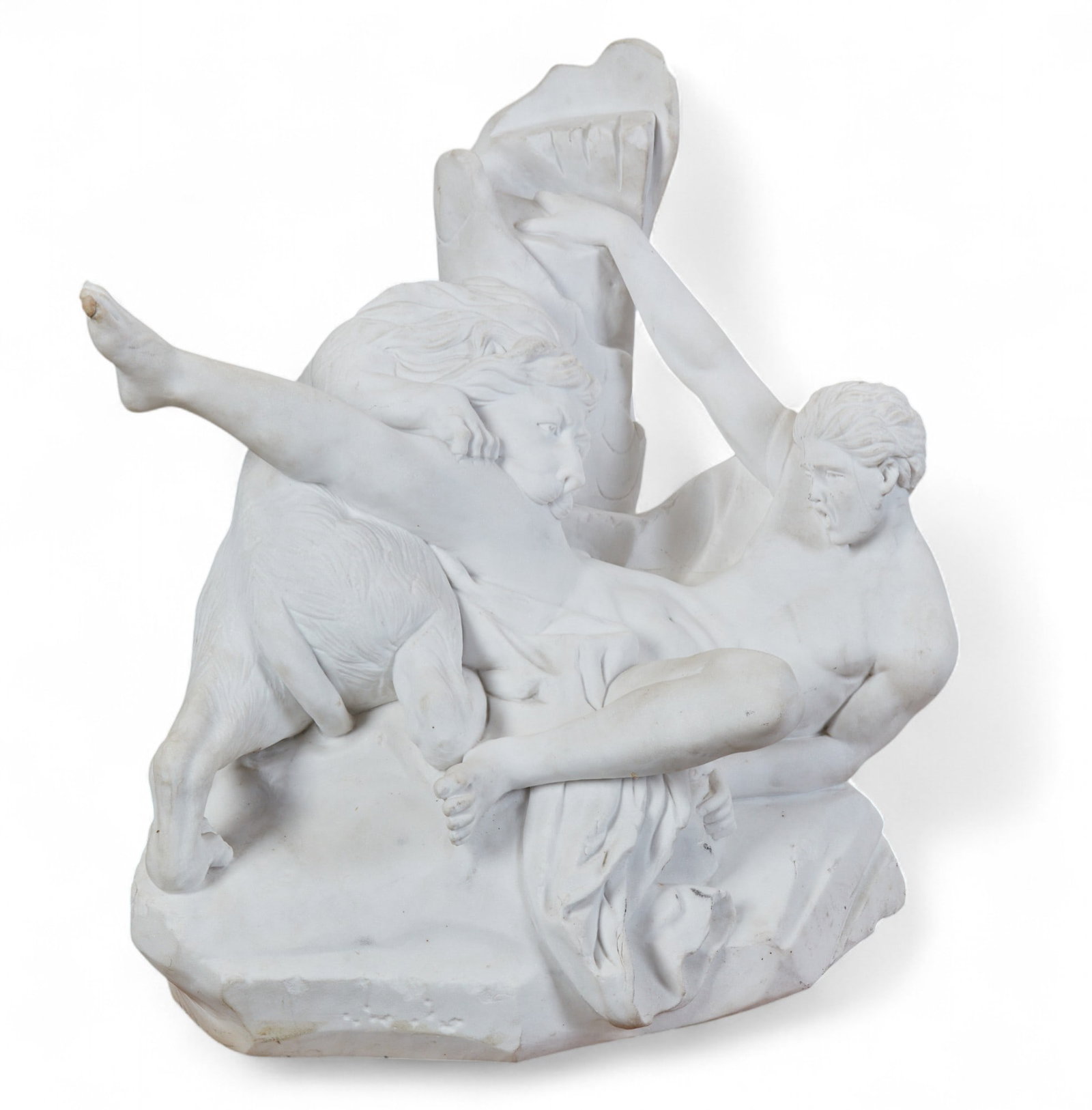 A carved marble figural group of a Classical man battling a lion, modern - 2