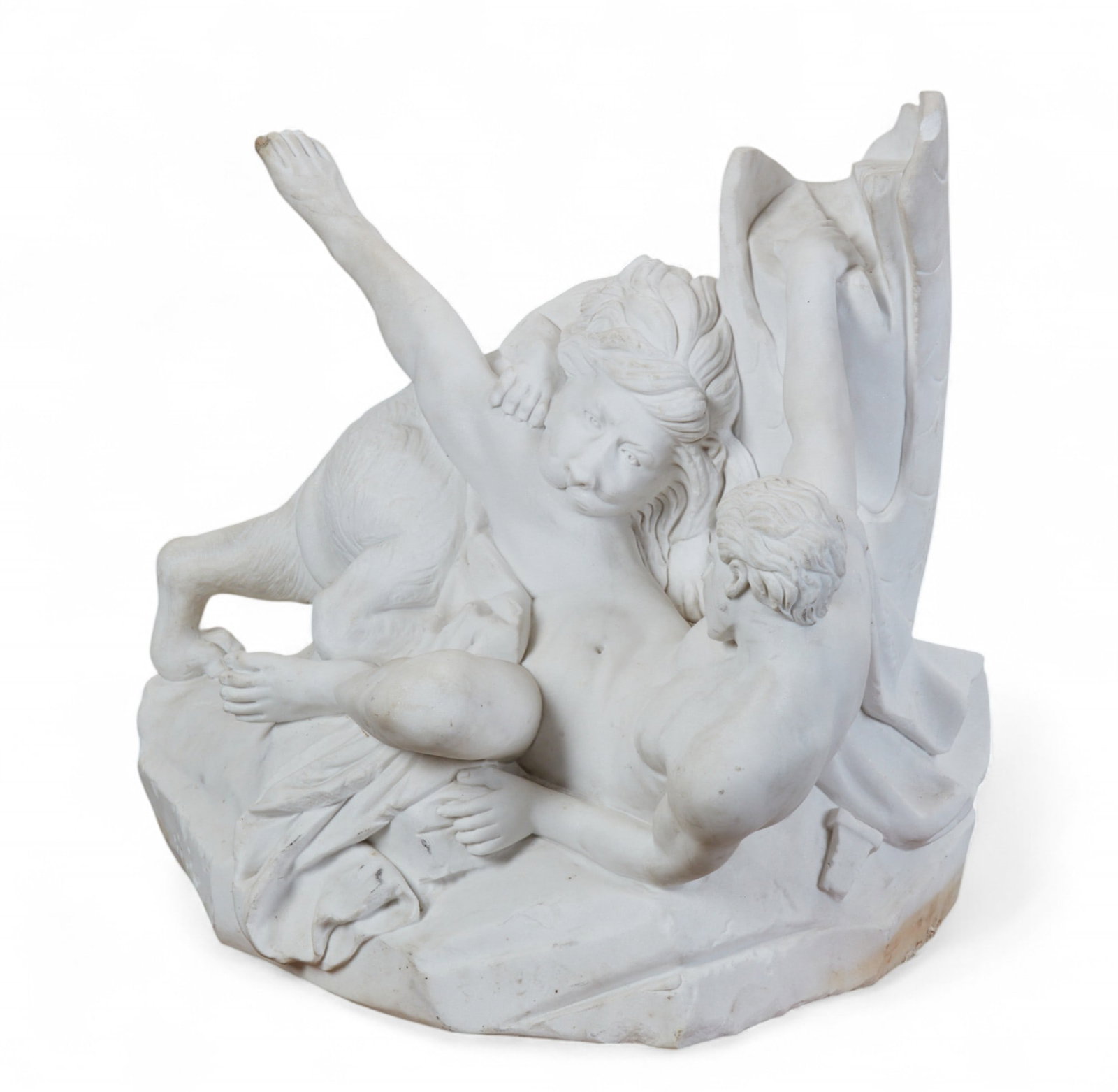 A carved marble figural group of a Classical man battling a lion, modern - 5