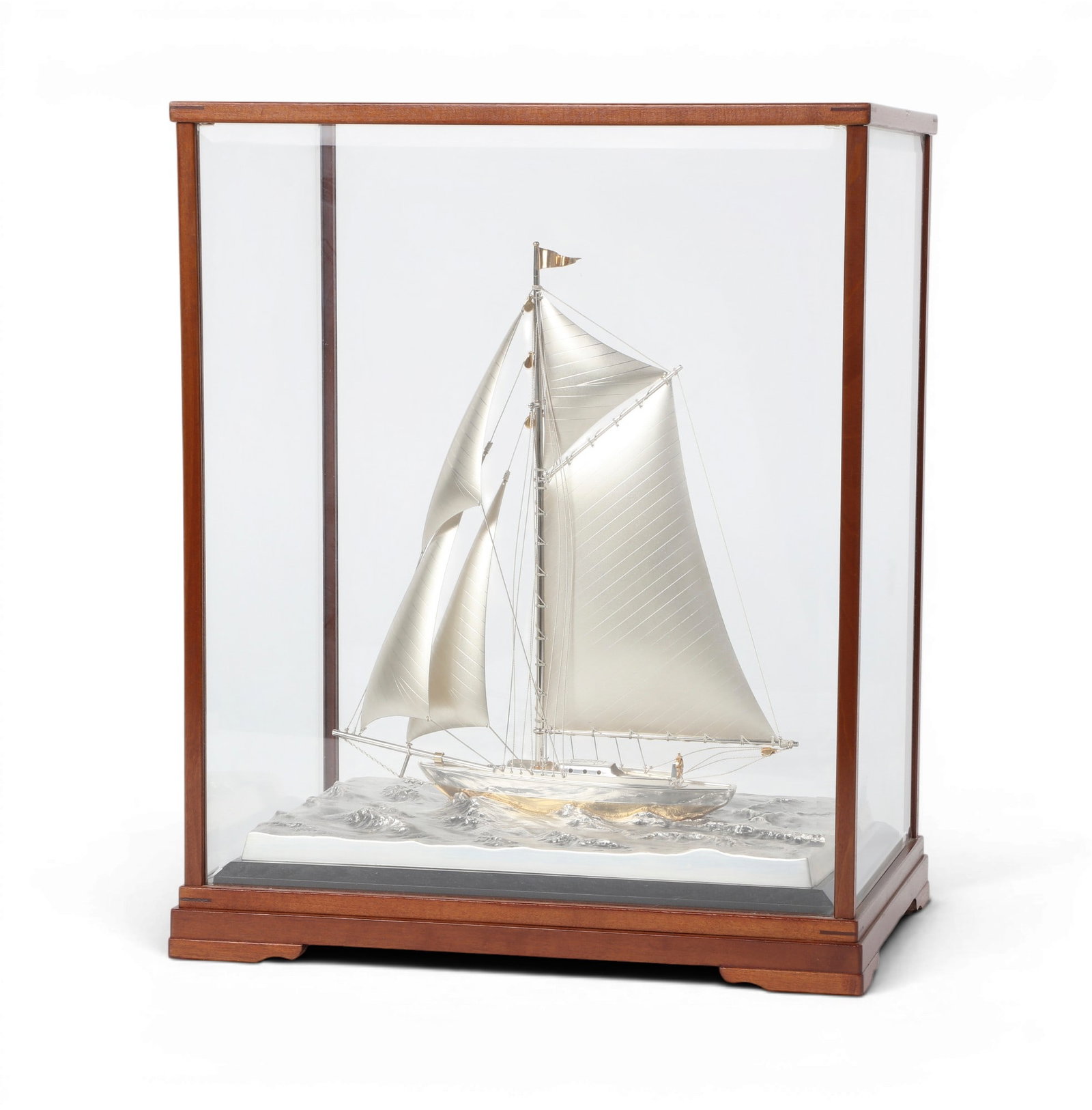 A Japanese sterling silver boat in a shadow box (1 of 7)