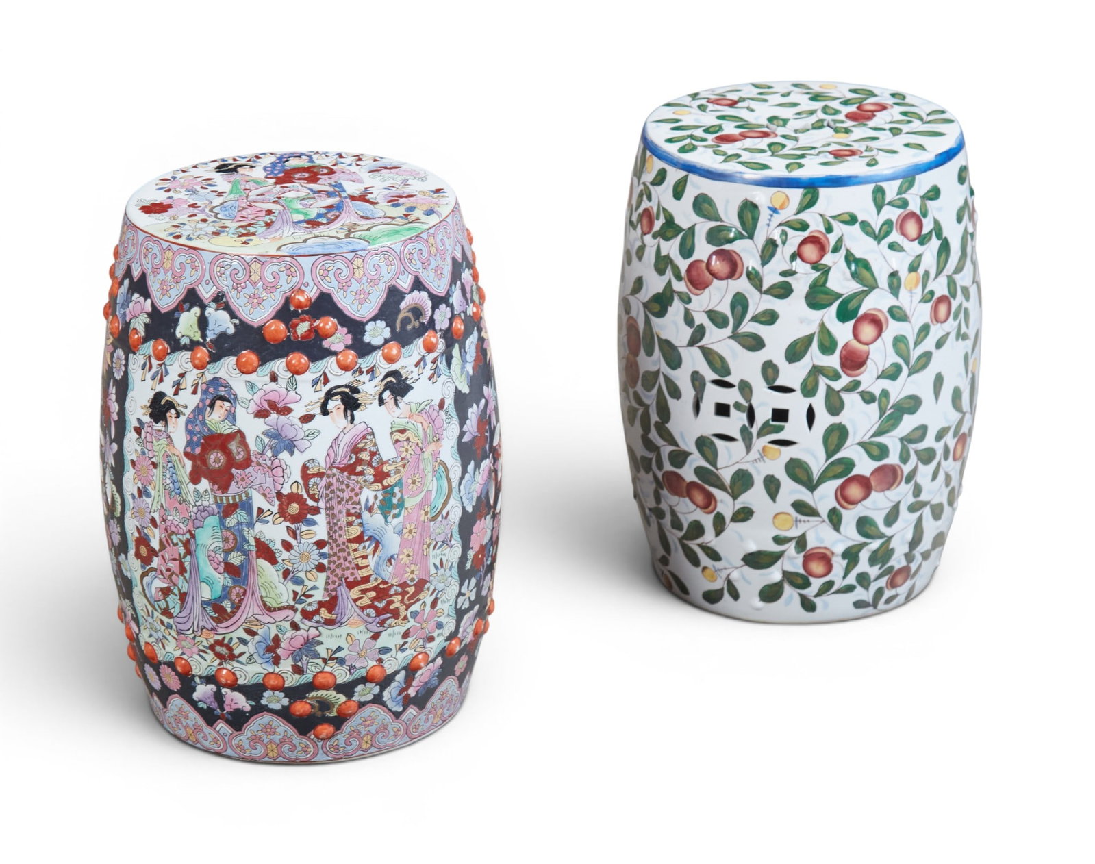 A group of two Asian glazed ceramic garden seats (1 of 6)
