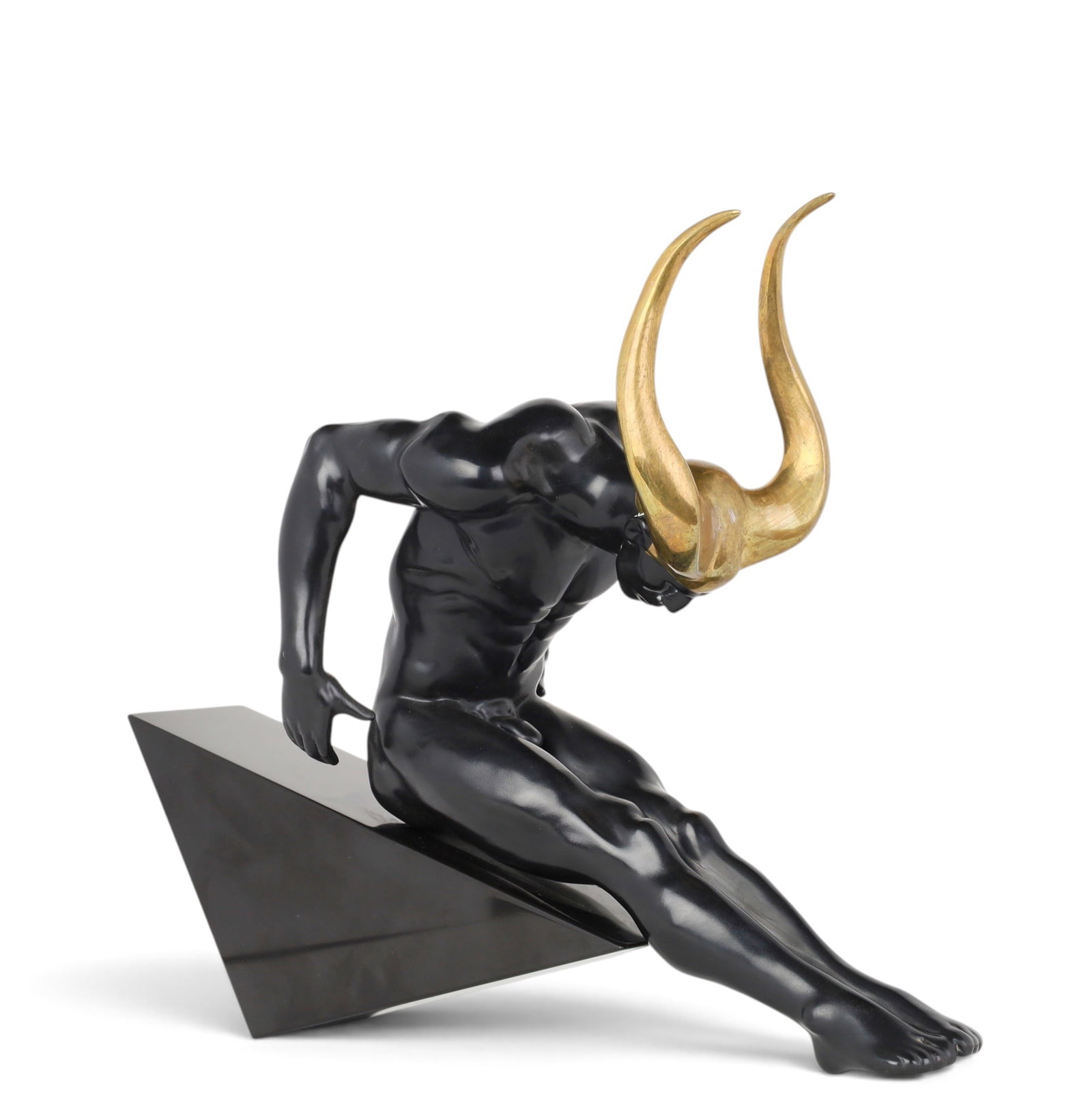 A limited edition Art Deco style patinated bronze and polished black marble figure: Acro: A limited edition Art Deco style patinated bronze and polished black marble figure: Acro numbered 2/100 circa 1996 Base incised Geo. ©'96 ACRO 2/100. height 16 1/4in (41cm); length 13 3/4in (35cm); w