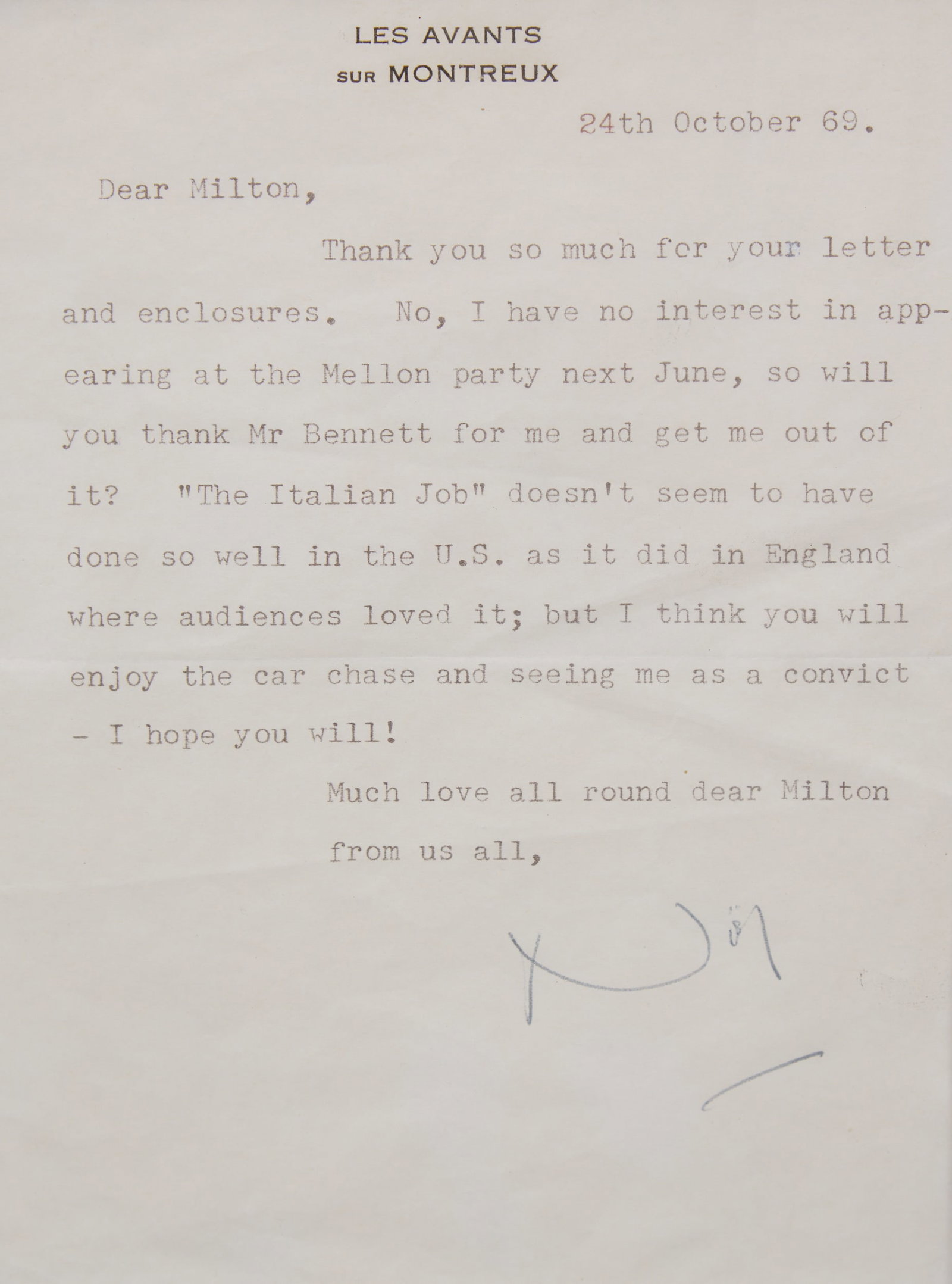 A Noel Coward (1889-1973) typed signed letter to Milton Berle (1 of 4)