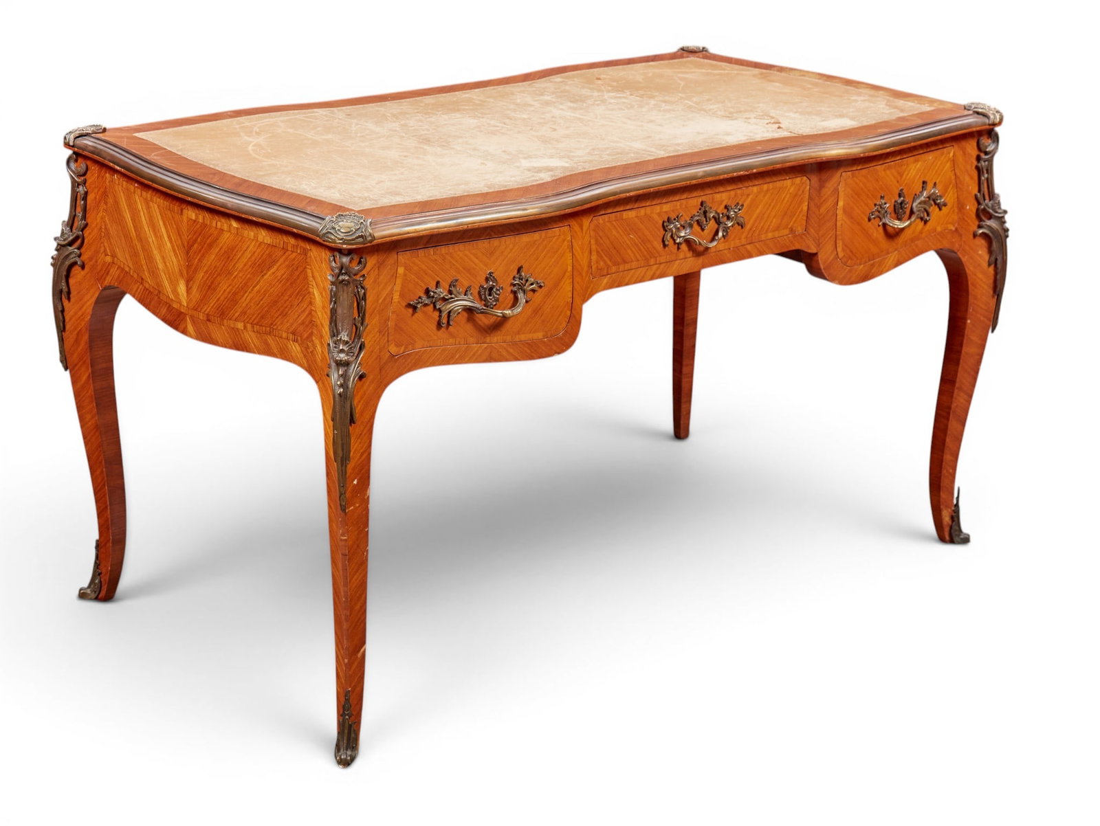 A Louis XV style bronze mounted walnut bureau plat, 20th century (1 of 11)