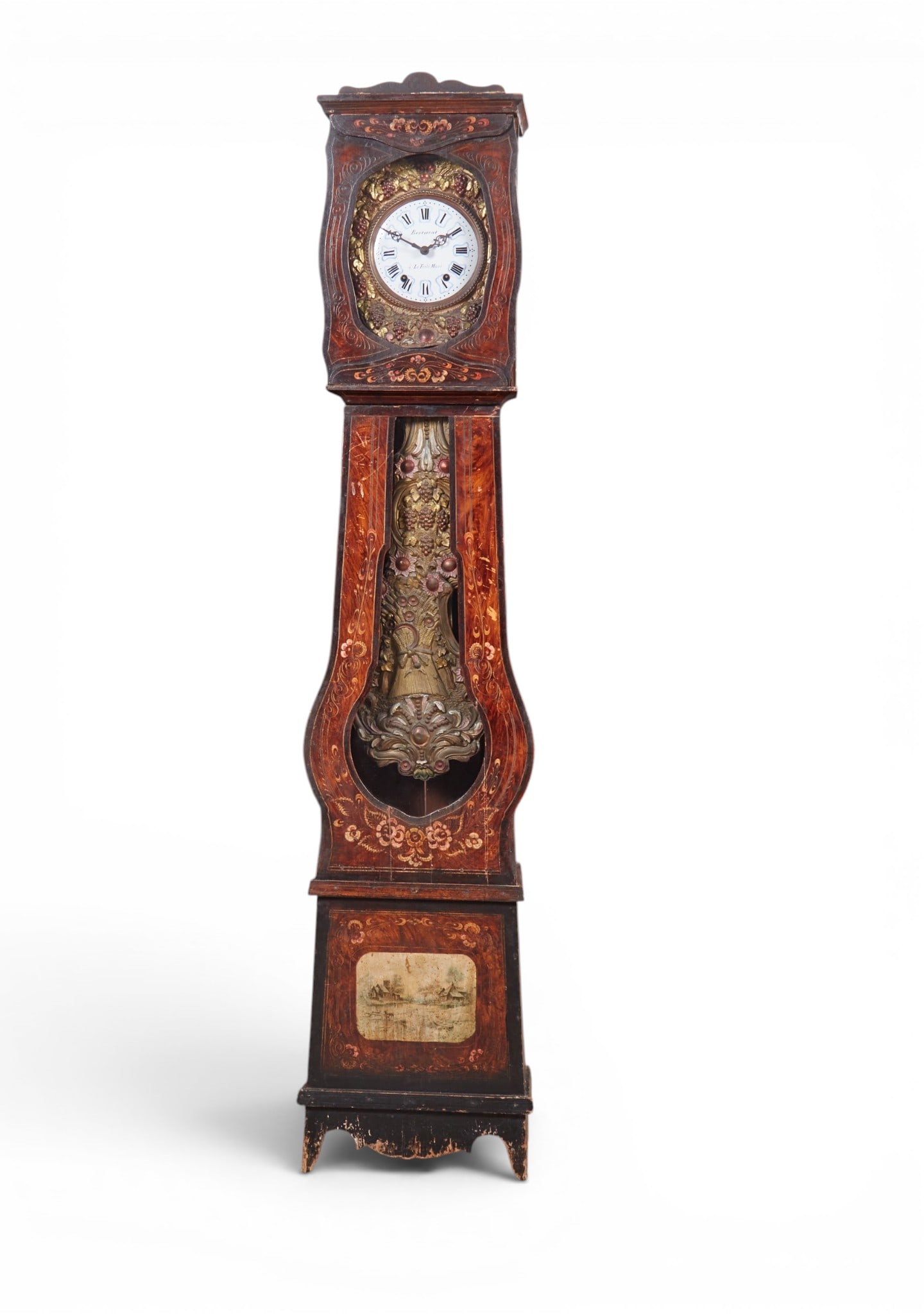 A French provincial paint decorated tallcase clock, 19th century (1 of 9)