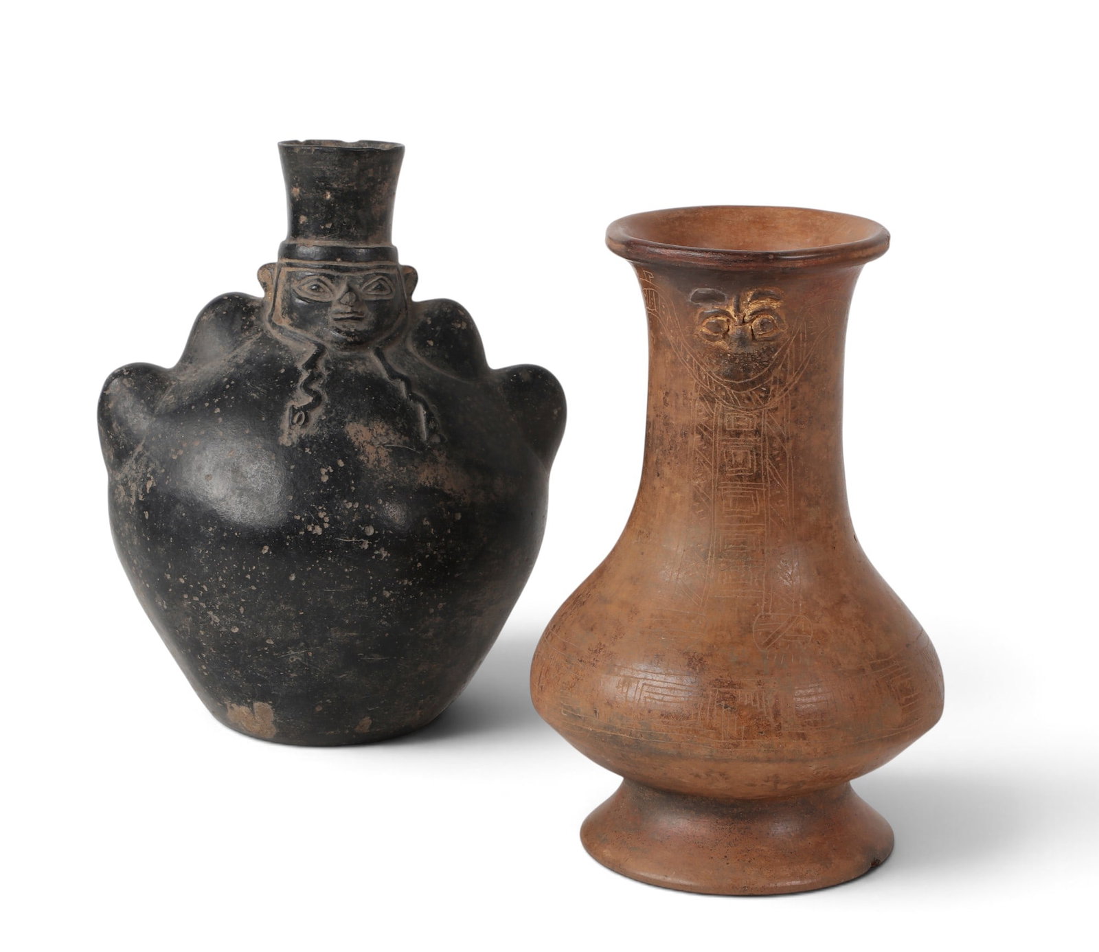 Two Meso-American clay figural pottery vessels (1 of 6)