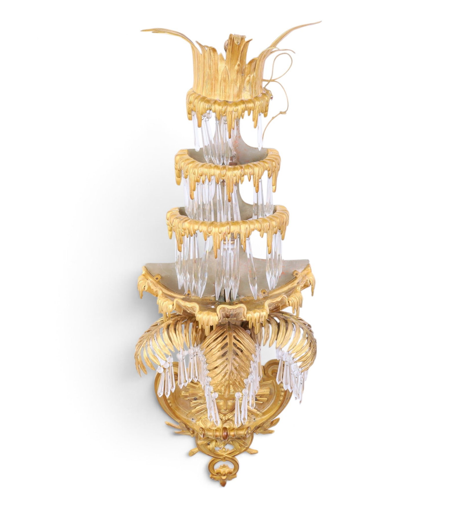 A gilt bronze tiered waterfall wall sconce with cut crystal drops (1 of 6)